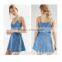 Wholesale fashion suspenders pattern Deep V-neck blue jeans fabric new lady dress