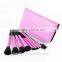 Hot Sell Magenta Color 11PCS Goat Hair Aluminium Tapered Handle Makeup Brush Set With PU Pouch