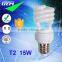 CFL 8000Hrs Tri-color Spiral T2 Tube 15W 6400K E27 Lamp With CE ROHS