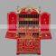 Gold Gilding Wooden Curio Cabinets With Flowers Paint Motif, Hand Painted Red Chinoiserie Secretary Cabinet with Drop Front Desk