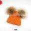 Stylish Kids Double Balls Winter Warm Wholesale Beanie Hats With Raccoon Fur Ball