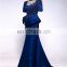 Hot Sale Low Price Mermaid Dress With Decachable Skirt Satin Beaded Blue Evening Dress With Short Sleeve