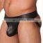Men Sexy Trunks Thongs Beachwear Open Butt Underwear G-strings T-back Boxers Briefs Faux PU Leather Jockstrap Underpants Black