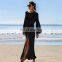 Women Cover Up Beach Cardigan 2019 Cotton Beach Dress Tunic Long Beachwear Pareo Loose Bikini Cover-Ups Leaf Printed Kaftan Robe
