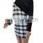 Knitted casual dress patchwork long-sleeved plaid ladies sexy hollow midi skirt street clothes