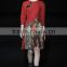 2015 Latest Designer Quality 3/4 Sleeve Bird Embroidery Red Warm Woolen Casual Ladies Winter Dress