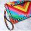 Chic clutch bag with gold square nails, nail shoulder bag with light chain, evening bag party clutch bag