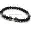 New 8mm Natural Black Lava Stone Bead Barbell Charm Elastic Bracelets