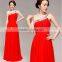 New Arrivals Elegant Red One Shoulder Bead Design Evening Dress Woman's Latest Sleeveless Bead Design Evening Dress