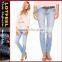 Destroyed Women Skinny Jeans With Handsanding Resin Whiskering (LOTX216)