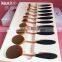 High quality 10Pcs Rose Gold Black Professional Toothbrush cosmetic brushes Oval Makeup Brush Set