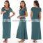 Maxi Dress Woman Green Stripe Scoop Neckline Short Sleeves Side Split Nursing Maxi Dress Casual Clothes for Women