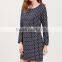 Guangzhou Fashion Clothing OEM Navy Zipper Back Worsted Grid Short Dress