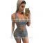The new fashion sleeveless low-cut crop top hoodies tall waist tight sexy fancy bra panty set tracksuit for women