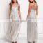 Latest Women Shine Silver Grid Metallic Cross Strap Maxi Gown Ladies Long Evening Party Wear Gown Designs HSd5040