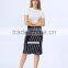 2016 New Arrival White & Black Stripe Knited Crop and Skirt Co-ord Set