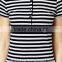 Ladies Black and White Striped Longline Short Sleeve Slim Fit Stretch Polo Dress Shirt