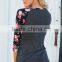 Trendy T Shirt Women Flowers Printing Sexy Stitching O-Neck T-shirt cheap t shirt women