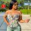Dollar Print Women Corset Top Tanks Crops Lace Up Bandage Cross Buster V Neck Bodycon Sexy Party Streetwear Club Elegant