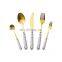 Marble Handle Portable Table Luxury Wedding Cutlery Golden Forks Spoons Stainless Steel Flatware Set