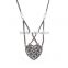 Antique Style Design Bohemian Hollow Flower Carved Heart Statement Necklace Silver