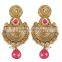 Indian Antique Gold Plating With Ruby Drop Earring For Women