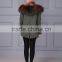 Custom Green Outer Parka with Removable Dyed Fox Belly Fur Lined Wholesale Price