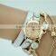 gold chain women rhinestone watch ladies PU leather double strap watches
