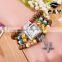 Fashion vintage wood handmade beaded watches with leaf pendant