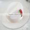 Mens Hat 100% Wool Wide Round Brim Fedora Cap Satin Feather Band Black