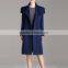 Fashion blue woolen large lapel collar knee length women Long Coat Model
