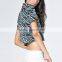 Custom OEM Service women all over printed swallow tail short sleeve lady blouse & top with stand collar