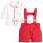 High Qulity Newborn Baby Clothes Boys White Long Sleeve Shirt With Red Overalls Children's Suit