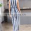 women sexy deep V stripe one piece jumpsuit with long pants