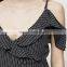 2017 Plain-coloured cut out shoulder sexy V-neck women Ruffled jumpsuit