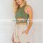 Cotton Crop Top Tank Top hollow plain dyed Solid army green Sold By PC