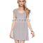 CHEFON Soft cap sleeve shirring empire waistband heathered knit women summer dress model