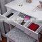 Vanity Set with Mirror & Cushioned Stool Dressing Table Vanity Makeup Table 5 Drawers 2 Dividers Movable Organizers White