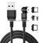 Wholesale 540 Rotation Magnet charging Phone 3in 1 1M Nylon Led Micro USB Type C Magnetic Charging Cable for phone