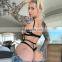 2021 One Piece Hollow out Bodysuit Sheer Lingerie Gothic Black Cross Bandage Sexy  Lingerie Set Black