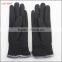 ladies wholesale fashion black micro velvet hand gloves with fur ending