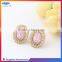 Fashion design pink color rhinestone and metal stud earrings for women