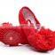 girls ballet shoes, dance shoes with leather sole and flower design