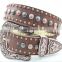 2016 best seller western scallop rhinestone leather belt with turquoise conchos