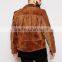 2016 top selling fashionable design brown men tassel with zip faux suede motorbike jacket