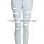 2014 Latest Design Sexi Women Blue High Waist Distressed Skinny Jeans