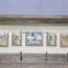 Retro vintage wall shelf with frames and hooks