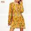 Fashion Retro Vintage 1950s Dress Yellow Flower Print Tie Detail Shift Dress HSd7077