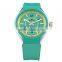 FT1418_GR Women charming green rubber strap special dial quartz movement analog wristwatch