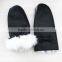 Rabbit fur lined winter leather gloves women mitten glove genuine fur leather gloves